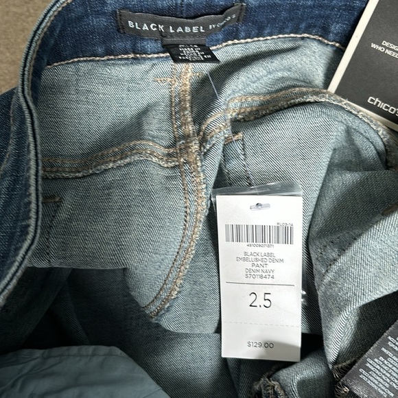 New CHICO’S Black Label Denim Navy Embellished Denim Pant Size 14 - Picture 11 of 12